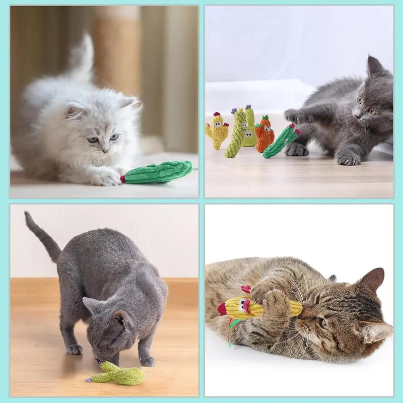 100% premium catnip filling, 5-piece cactus cat toy set—a feline favorite.