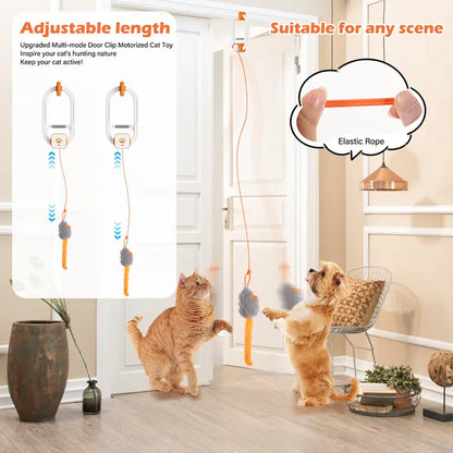 Rechargeable automatic cat teaser wand with 2 modes—random bouncing and 360° rotation—to keep your cat active and engaged.