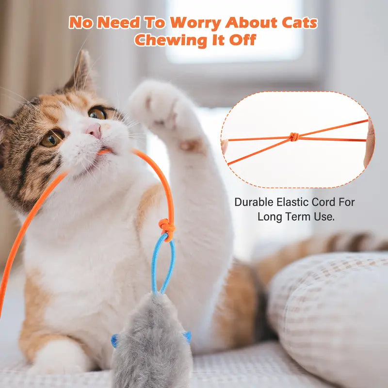 Rechargeable automatic cat teaser wand with 2 modes—random bouncing and 360° rotation—to keep your cat active and engaged.