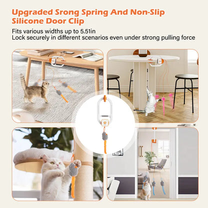 Rechargeable automatic cat teaser wand with 2 modes—random bouncing and 360° rotation—to keep your cat active and engaged.