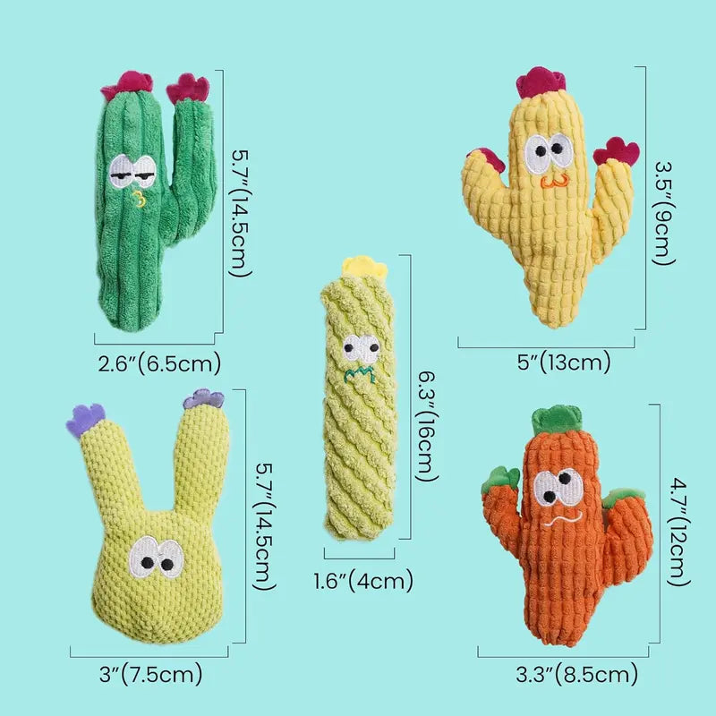 100% premium catnip filling, 5-piece cactus cat toy set—a feline favorite.