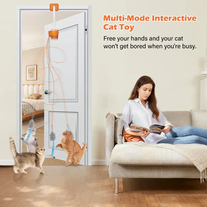 Rechargeable automatic cat teaser wand with 2 modes—random bouncing and 360° rotation—to keep your cat active and engaged.
