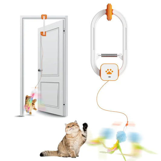Rechargeable automatic cat teaser wand with 2 modes—random bouncing and 360° rotation—to keep your cat active and engaged.